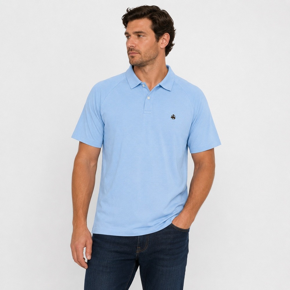 Brooks Brothers 346 Mens XL Light Blue Cotton Raglan Short Sleeve Polo Shirt